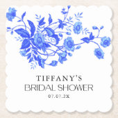 ヴィンテージ フレンチ トワール ブルー フラワーブライダルシャワー ペーパーコースター (正面)