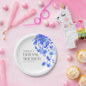 ヴィンテージ フレンチ トワール ブルー フローラル ブライズシャワー ペーパープレート (パーティー)