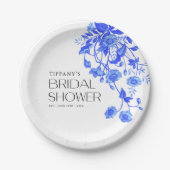 ヴィンテージ フレンチ トワール ブルー フローラル ブライズシャワー ペーパープレート (正面)