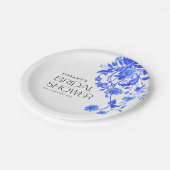 ヴィンテージ フレンチ トワール ブルー フローラル ブライズシャワー ペーパープレート (アングル)