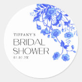 ヴィンテージ フレンチ トワール ブルー フローラル ブライズシャワー ラウンドシール (正面)