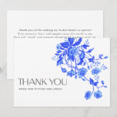 ヴィンテージ フレンチ トワール ブルー フローラル ブライズ シャワー サンキューカード (正面/裏面)