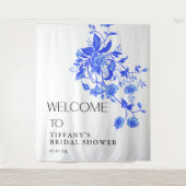 ヴィンテージ フレンチ トワール ブルー フローラル ブライズ シャワー タペストリー (正面)