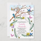 ヴィンテージ フレンチ ハンドドローンフラワーズ 80歳の誕生日 招待状 (正面)