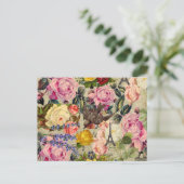 ヴィンテージ フレンチ パリ エッフェル塔 かわいい鳥 花モチーフ ポストカード (スタンド正面)