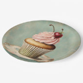 ヴィンテージ フレンチ ピンク カップケーキ バースデー ティーパーティー ペーパープレート (アングル)