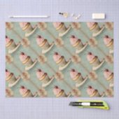 ヴィンテージ フレンチ ピンク カップケーキ バースデー ティーパーティー 薄葉紙 (クラフト)