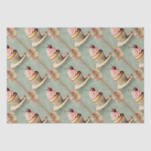 ヴィンテージ フレンチ ピンク カップケーキ バースデー ティーパーティー 薄葉紙 (正面)