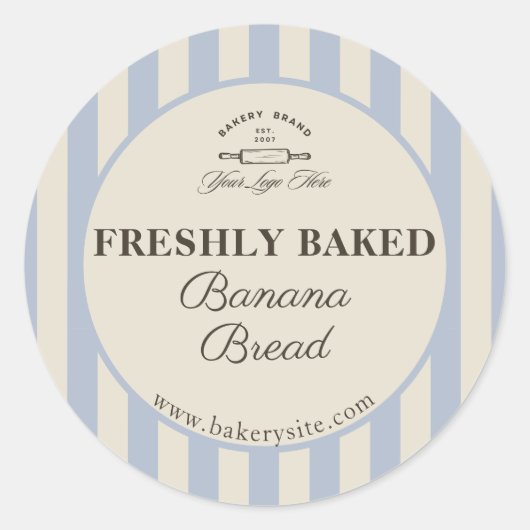 ヴィンテージ フレンチ ブルー ストライプ パン屋 ロゴ商品 ラウンドシール (正面)