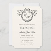 ヴィンテージ フレンチ モノグラム リース エレガント ウェディング 招待状 (正面)