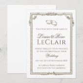 ヴィンテージ フレンチ ローズ フレーム エレガント ウェディング リング 招待状 (正面/裏面)