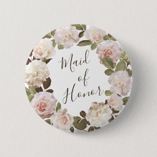ヴィンテージ フレンチ ローズ メイド オブ オナー ボタン 缶バッジ (正面)