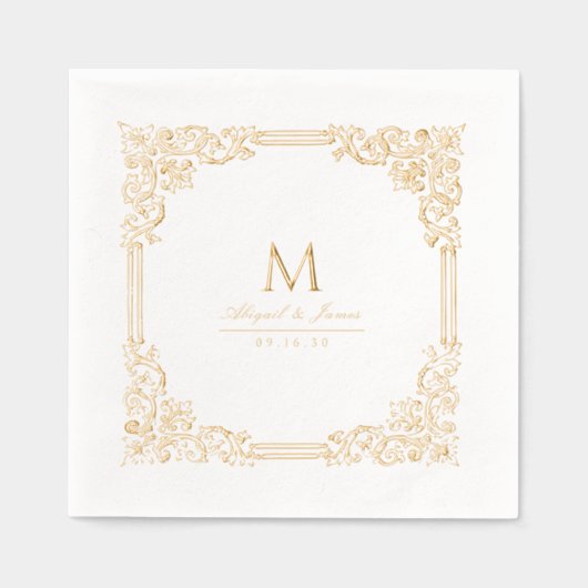 ヴィンテージ フレーム 高級 結婚式 モノグラム 箔ナプキン (正面)