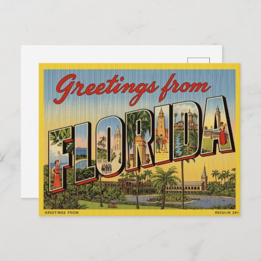 ヴィンテージ「フロリダからの挨拶」 ポストカード (正面/裏面)