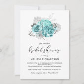 ヴィンテージ フローラルアクア シルバー ブライダルシャワー 招待状 (正面)