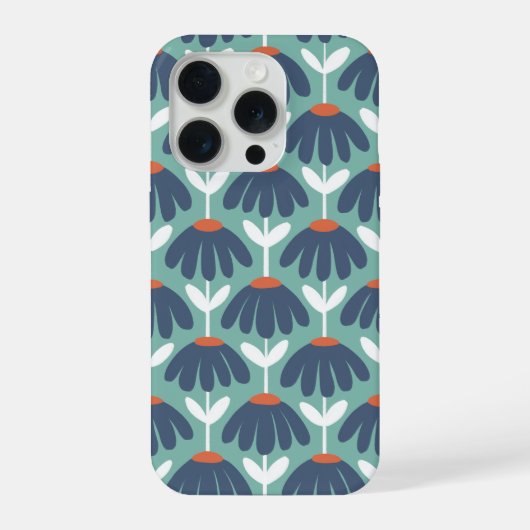 ヴィンテージ フローラル柄 青と赤 iPhoneケース (裏面)