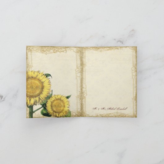 ヴィンテージ フローラル ひまわり - 秋の結婚式 サンキューカード (内部)