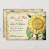 ヴィンテージ フローラル ひまわり - 秋の結婚式 セーブザデート (正面/裏面)