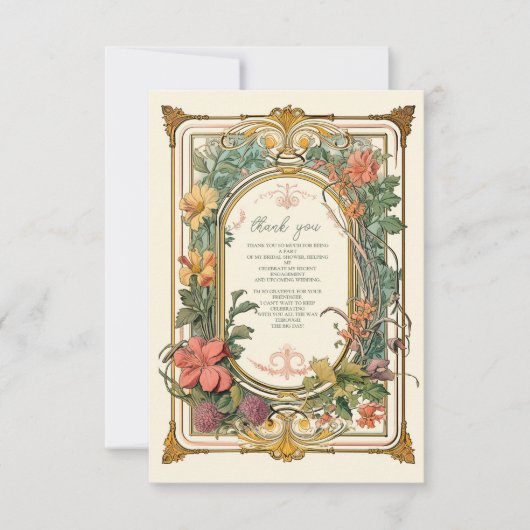 ヴィンテージ フローラル アートヌーボー ウェディングシャワー フォト サンキューカード (正面)