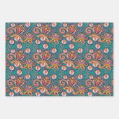 ヴィンテージ フローラル ジャコビアン ボホ フラワーパターン ラッピングペーパーシート (正面3)