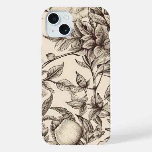 ヴィンテージ フローラル セピア柄 (2) iPhoneケース (裏面)