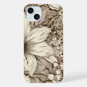 ヴィンテージ フローラル セピア柄 (3) iPhone 15 PLUSケース