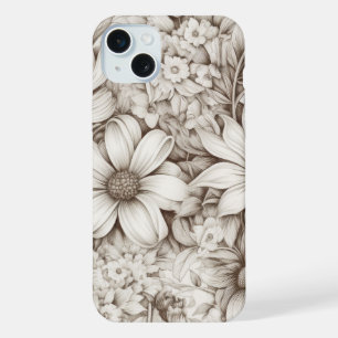 ヴィンテージ フローラル セピア柄 (5) iPhone 15 PLUSケース