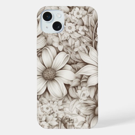 ヴィンテージ フローラル セピア柄 (5) iPhoneケース (裏面)