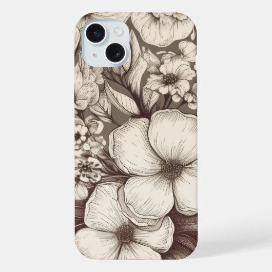 ヴィンテージ フローラル セピア パターン (10) iPhoneケース (裏面)