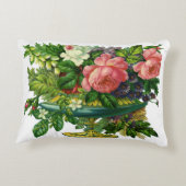 ヴィンテージ フローラル ピンクのバラ 花瓶の花 アクセントクッション (裏面)