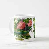 ヴィンテージ フローラル ピンクのバラ, 花瓶の花 コーヒーマグカップ (正面左)