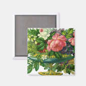 ヴィンテージ フローラル ピンクのバラ, 花瓶の花 マグネット (正面/裏面)