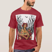ヴィンテージ フローラル フォークアート 女性 イラスト Tシャツ (正面)