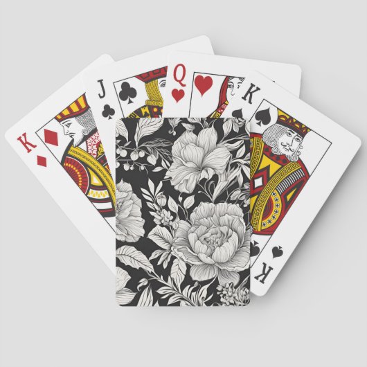 ヴィンテージ フローラル ブラック アンド ホワイト クラシック トランプ (裏面)