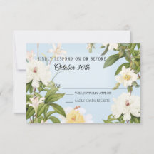 ヴィンテージ フローラル ブルー アイボリー ローズ 牡丹 RSVP ウェディング