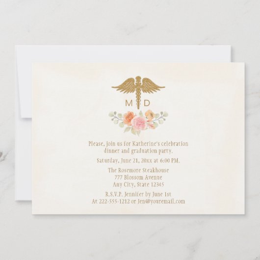 ヴィンテージ フローラル 医学部 卒業 案内状 (裏面)