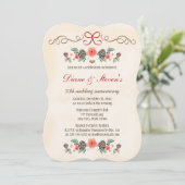 ヴィンテージ フローラル 松ぼっくり クリスマス アニバーサリー 招待状 (スタンド正面)