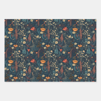 ヴィンテージ、フローラ、カラフル、野草畑 ラッピングペーパーシート