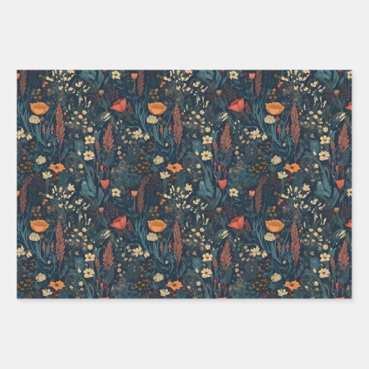ヴィンテージ、フローラ、カラフル、野草畑 ラッピングペーパーシート (正面)