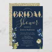 ヴィンテージ·フローラ·ブ王室のルーと金ゴールドブライダルシャワー 招待状 (正面/裏面)