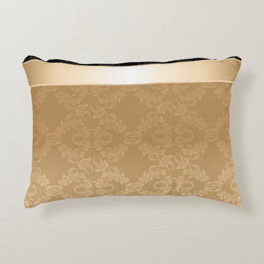 ヴィンテージ,フローラ,金ゴールド，ダマスク，黒，リボン，パターン， アクセントクッション (正面)