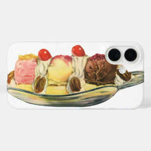 ヴィンテージ フード デザート, バナナ スプリット チェリー iPhone 16ケース