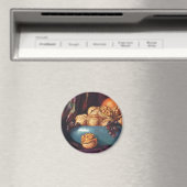 ヴィンテージ フード、青いボウルに入ったクルミと果物 マグネット (インサイチュ (食洗機))