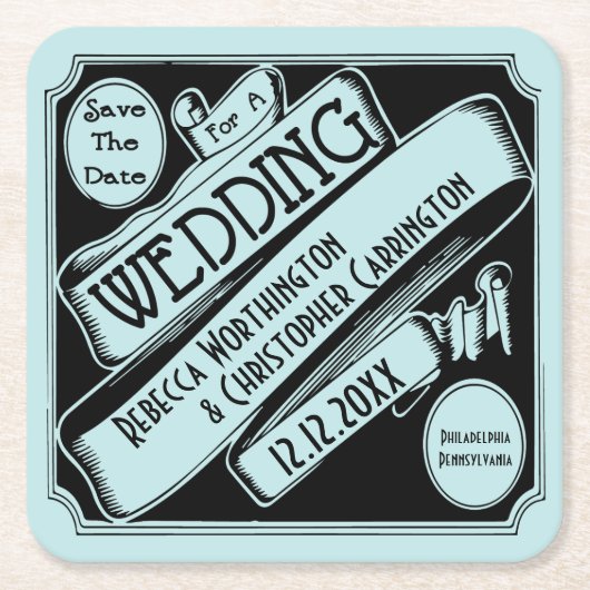 ヴィンテージ・ブクラシックラックが日付を保存 スクエアペーパーコースター (正面)