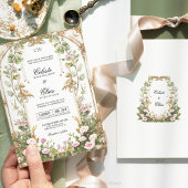 ヴィンテージ ブッシュピンクとゴールドのシークレットガーデンウェディング 招待状