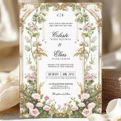 ヴィンテージ ブッシュピンクとゴールドのシークレットガーデンウェディング 招待状