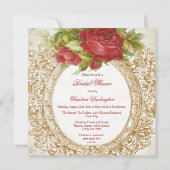 ヴィンテージ ブライダルシャワー 赤いバラのフレーム 音楽シート 招待状 (裏面)