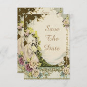 ヴィンテージ ブライド&グルーム シック ウェディング セーブ・ザ・デート 招待状 (正面/裏面)
