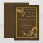 ヴィンテージ ブラウンとゴールド バロック スウッシュ ウェディング 招待状 (正面/裏面)