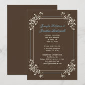 ヴィンテージ ブラウン アイボリー ブルー スワールズ ポスト ウェディング 招待状 (正面/裏面)